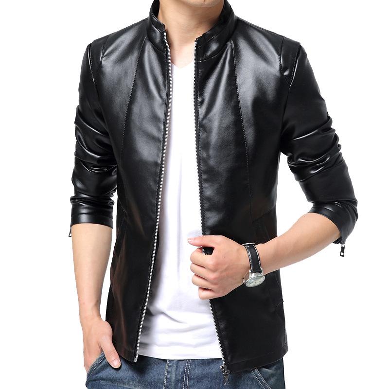 

Осенняя мужская куртка из искусственной кожи Slim Fit, модная молодежная куртка, повседневная кожаная куртка, деловая мужская M чёрный