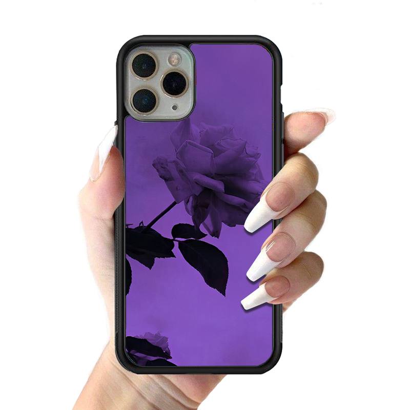 Aesthetics Purple Rose Phone Case Silicone PC+TPU Case for iPhone 11 12 13 Pro Max 8 7 6 Plus X SE XR Hard Fundas