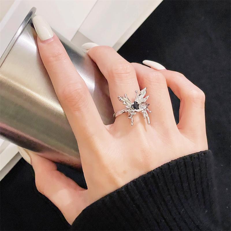 Advanced Sense Oil Drop Butterfly Series Open Ring Full Of Diamonds Zir*****Il Drop Light Luxury Stacked Index Finger Ring