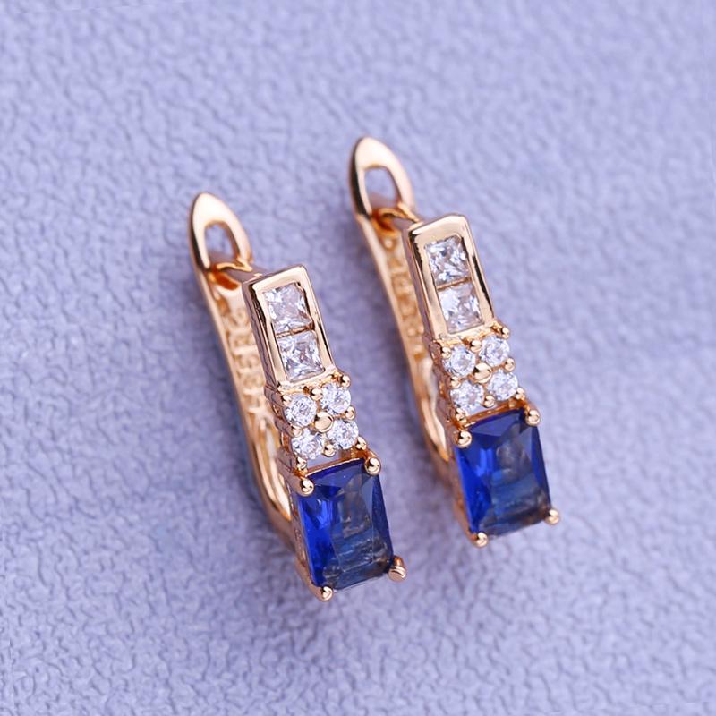 LSOOYH Clip Ohrringe Rose Gold Farbe Mode Ohrring Für Frauen Hohl Blau Zirkonia Ohrstecker Schmuck