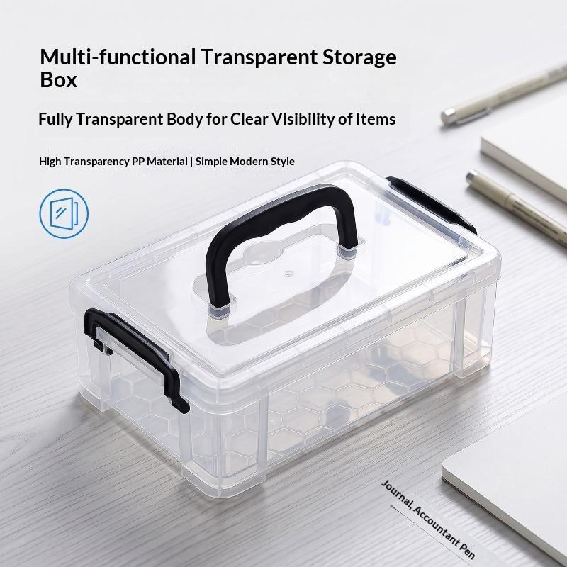 Scatole Portaoggetti in Plastica Trasparente con Manico Portatile Fondo Antiscivolo per Casa Ufficio Organizzazione Hobby