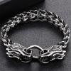Gothic Double Dragon Head Bracelet for Men Braided Leather & Stainless Steel Link Chain Wristband Men's Bracelets Jewelry Gifts