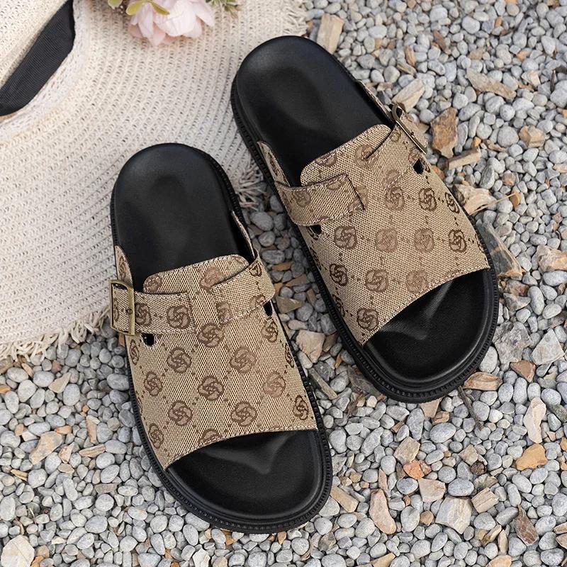 Fashion Women's Summer Embroidered Flat Sandals Fashion Buckle Strap Platform Slippers Woman Comfort Non Slip Beach Shoes Outdoor Slides