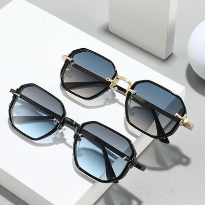 Retro Square European And American Style Polygonal Metal Frame Sunglasses Simple And Personalized Men'S Pilot Fashion Glasses
