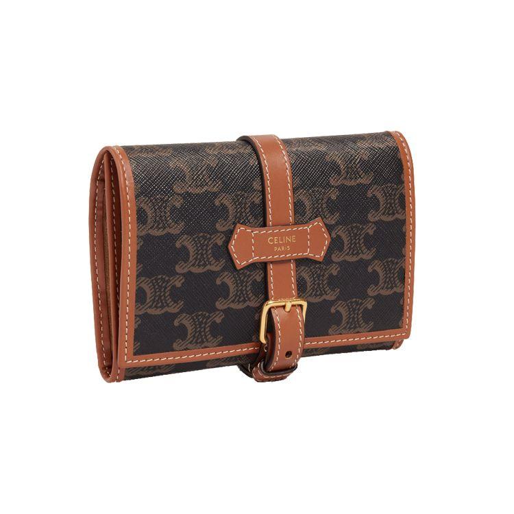 Celine Triomphe Canvas And Calfskin Zip Coin Purse Card Holder Women Wallet Brown 4M0962DIU-04LU