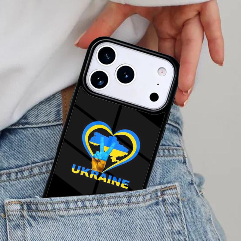 

U-kraine Heart Shaped Flag Phone Case for iPhone 17ProMax 12 13 14 15 16e 17 Pro Max Plus Air Cover iPhone 16 Pro Max