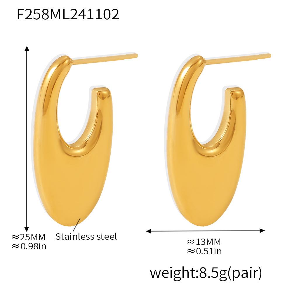 Qiong Yao European INS Style Stainless Steel U-Shaped Earrings with Polished Texture and PVD Gold Electroplating.