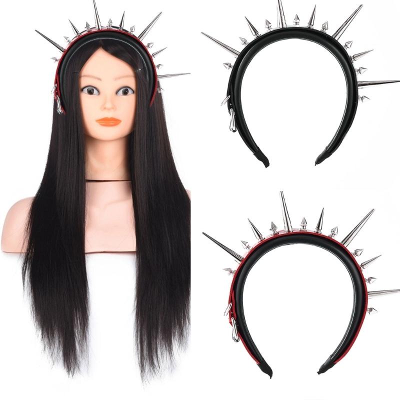 Gothic Punk PU Belt Hair Band With Rivet Studded Design Cool Hairhoop For Women Daily Wear and Festival Gathering