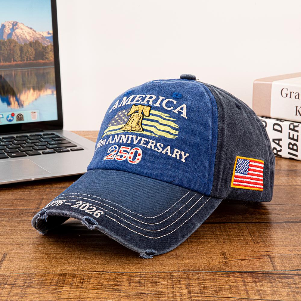 Vintage Washed Distressed America 250Th Anniversary 1776- Liberty Bell American Flag Embroidered Baseball Cap Men Women Adju