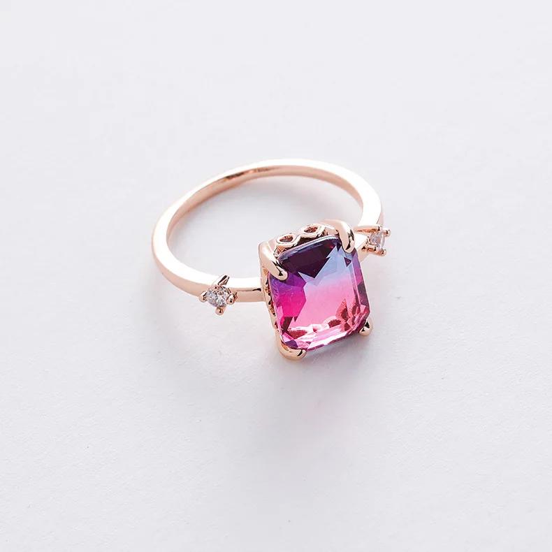 Korean New Exquisite Crystal Temperament Ring Sweet French Elegant Flower Opening Ring Female Jewelry