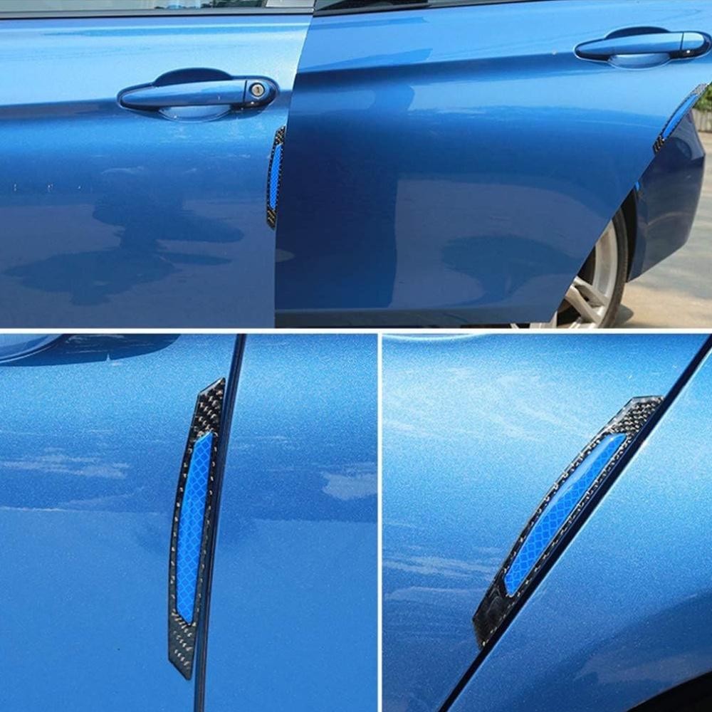 4Pcs Carbon Fiber Door Edge Protectors, Reflective PVC Car Side Door Protection Strips, Scratch-Resistant Universal Decorative Stickers