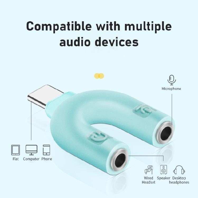Portable 3.5mm Headsets Adapter Sensitivity Type C to 3.5mm Headphones Y Splitter Supports Double Earphone Connection
