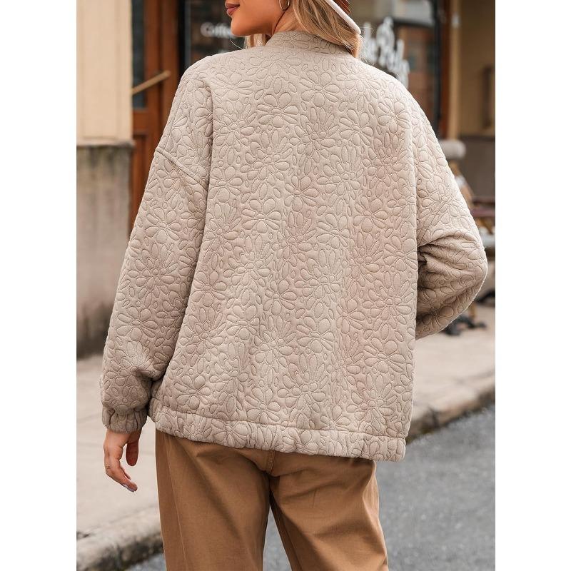 Damen Herbst Winter O-Ausschnitt Langarm Reißverschlussmantel Große Tasche Warmer Parka Schicke Einfarbige Jacke