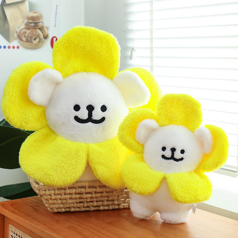 Plush Sunflower Maltese Dog Toy Cartoon Stuffed Animal Doll Room Decoration