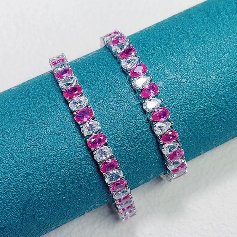 Hochwertiges zweifarbiges S925 Sterling Silber Tropfen Zirkon & Zucht Rubin Armband
