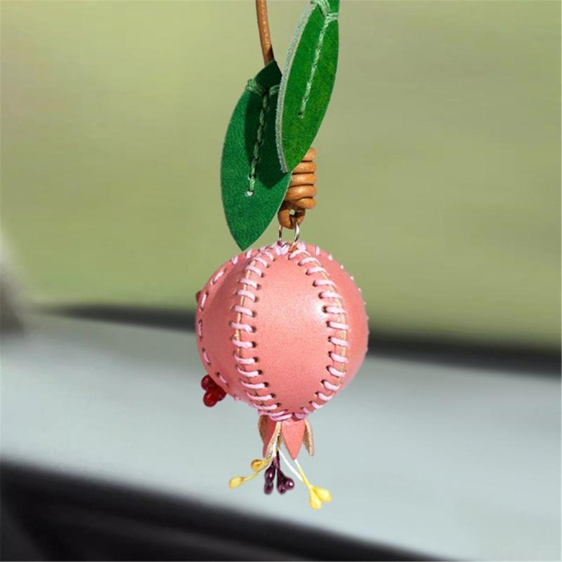 Sophisticated Pomegranate Shape Genuine Leather Charm Accessory for Car and Bag Decoration with Multiple Color Options