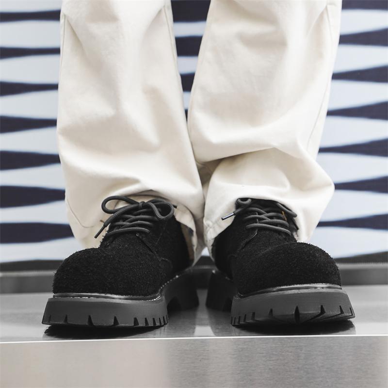 Derby Thick soled Men's Shoes Trendy British youth style Outdoor street walking Black and Brown Plus Hot selling Size 38-46