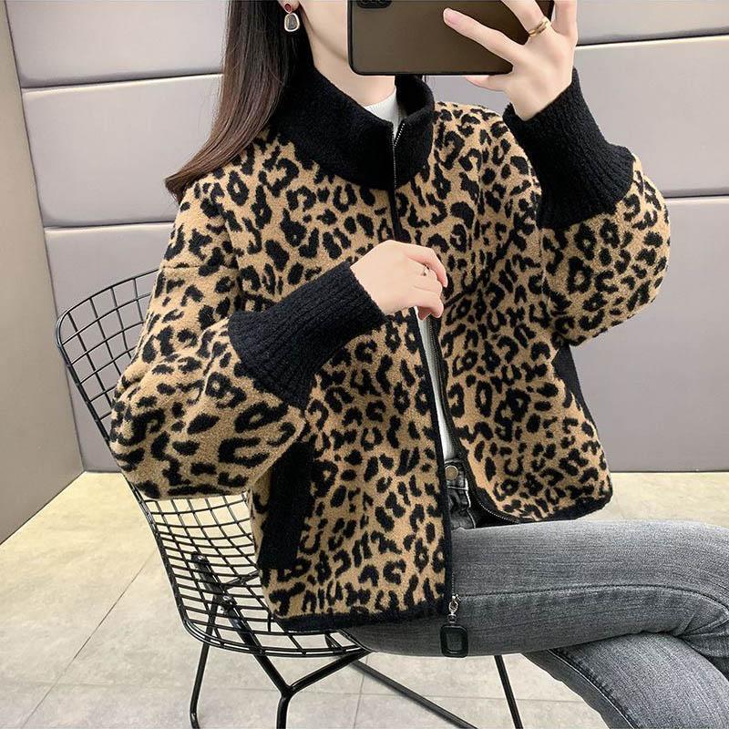

Пальто Леопард для Женщин Флис Утепленное Плюшевое Осень Водолазка Ветровка Повседневная Куртка на Молнии XXXL оранжевый