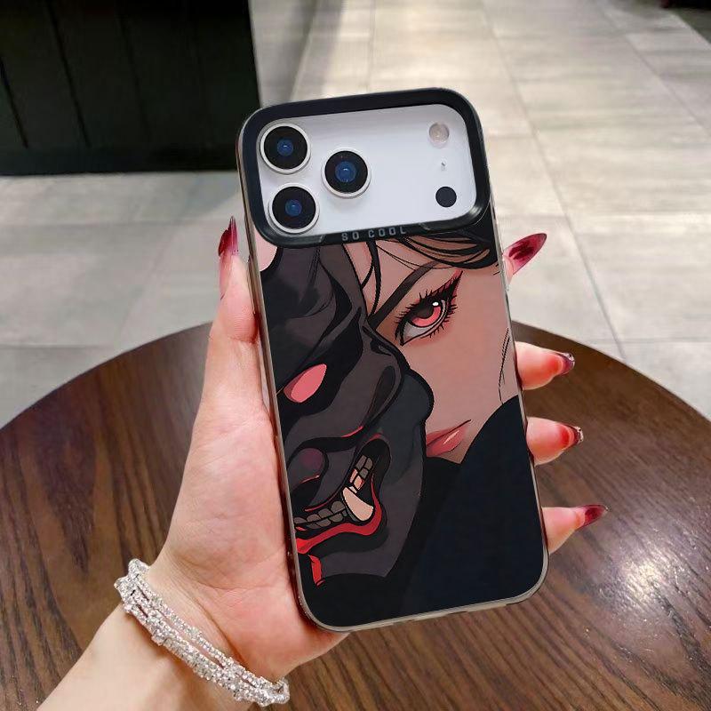 Silver Cartoon Masked Girl Phone Case for iPhone 17, 16 Pro Max, 15 Pro, 14, 13