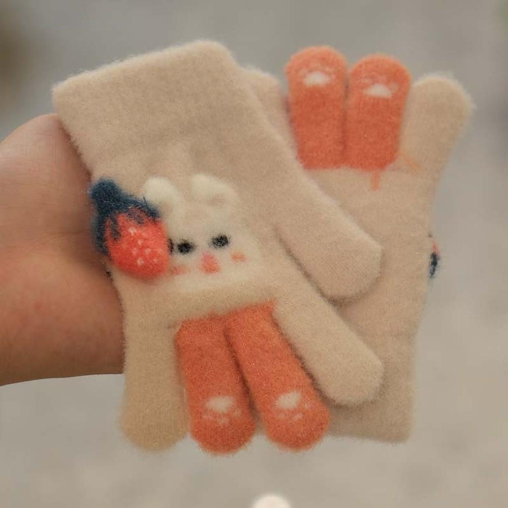 Cartoon Rabbit Children Full Fingers Gloves Plush Windproof Gloves Cute Kids Knitted Gloves