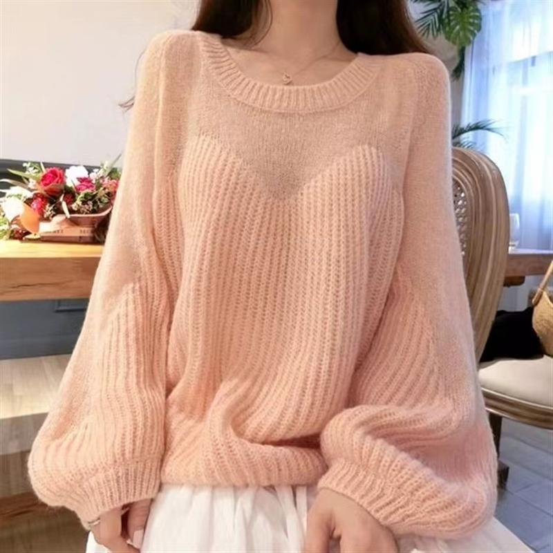 Fashion Knitted Pullover Loose Women Sweater Elegant Casual Simple Lantern Long Sleeve Tops Sweet Hollow Out Sweaters Autumn Woman Clothes