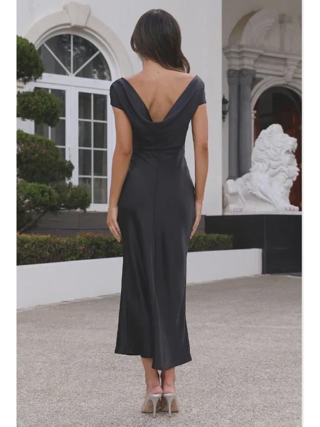 Elegant Satin One-Shoulder Fishtail Dress - Backless Slim Fit Design