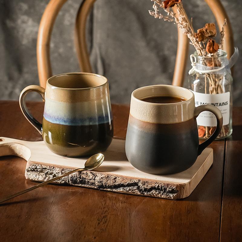 Gradient Creative and Simple Breakfast Cup Universal Couple's Home Coffee Cup Ins Retro Ceramic Mug with Ice Crack