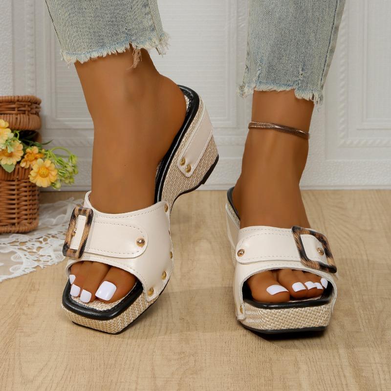 Women's Studded Platform Wedge Sandals, Plus Size Open Toe Casual Summer Outdoor Comfortable Daily Footwear
