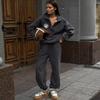 Western Style New Half Zipper Print Hoodie Pants Two-Piece Set Half Zip Top and Pants Set