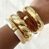 4pcs Vintage Minimalist Elegant Brown Resin Elastic Bangle Set Gold Color Smooth Open Bracelets For Women Daily Holiday Jewelry