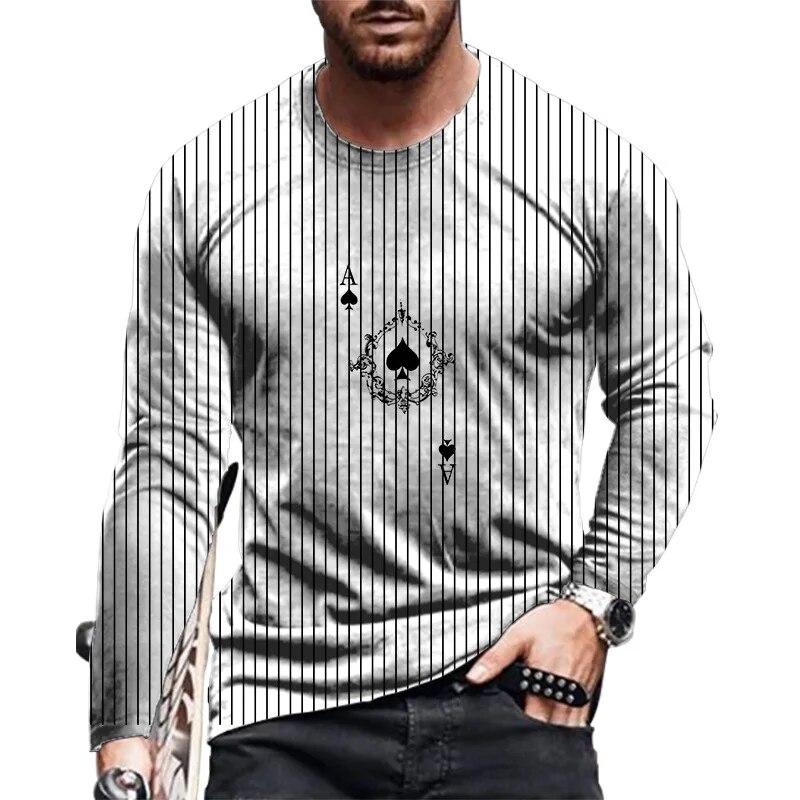 Simple Vintage Pattern 3d Print Men's O-Neck T-shirt Casual Long Sleeve Oversized Pullover Fashion T-shirt Men Clothing