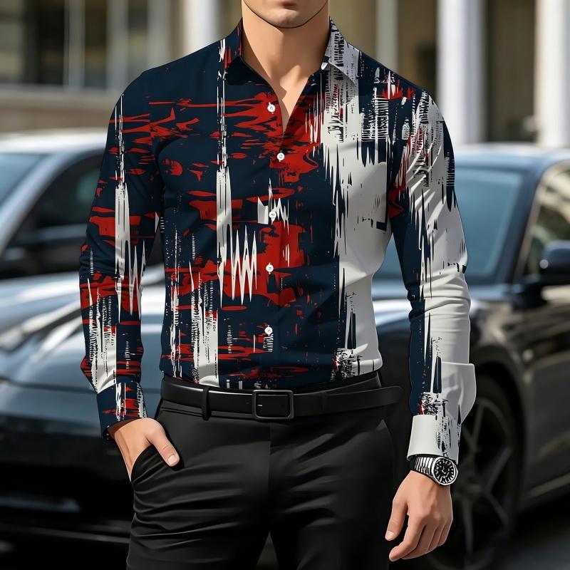 2026 New Men s Shirt with Contrasting Printed Shirt, Casual Versatile Top, Business Casual Long Sleeved Men s Comfortable Fabric S