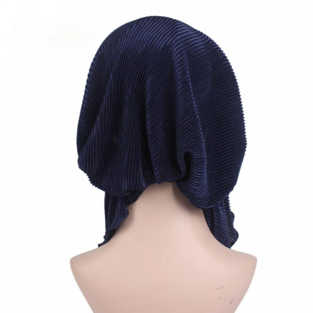 Fashion Women Wrinkle Long Turban Head Wrap Chemo Hat Beanie Muslin Hijab Girls Hats