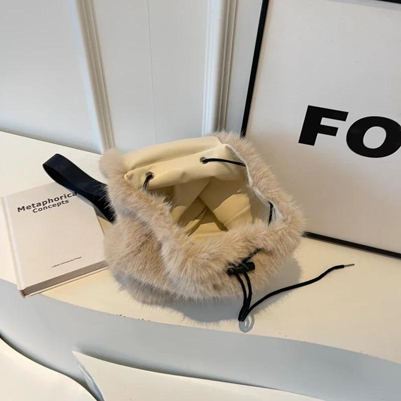New Faux Fox Fur Backpack 2025 Womens Drawstring Flap with Magnetic Closure Large Capacity School Bookbag Casual Use
