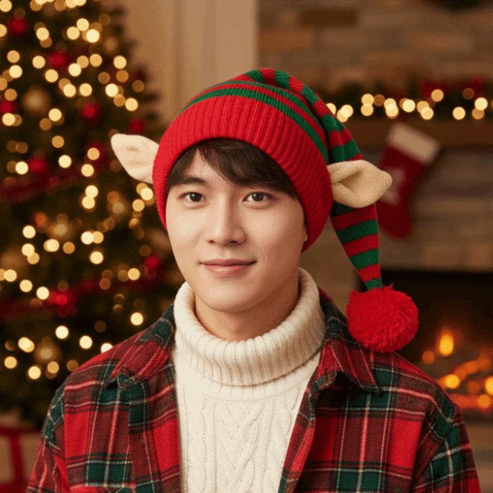 Knitted Christmas Beanie Warm Pointed Pom Bonnet Xmas Costume Headpiece Elf Knit Hat Carnival