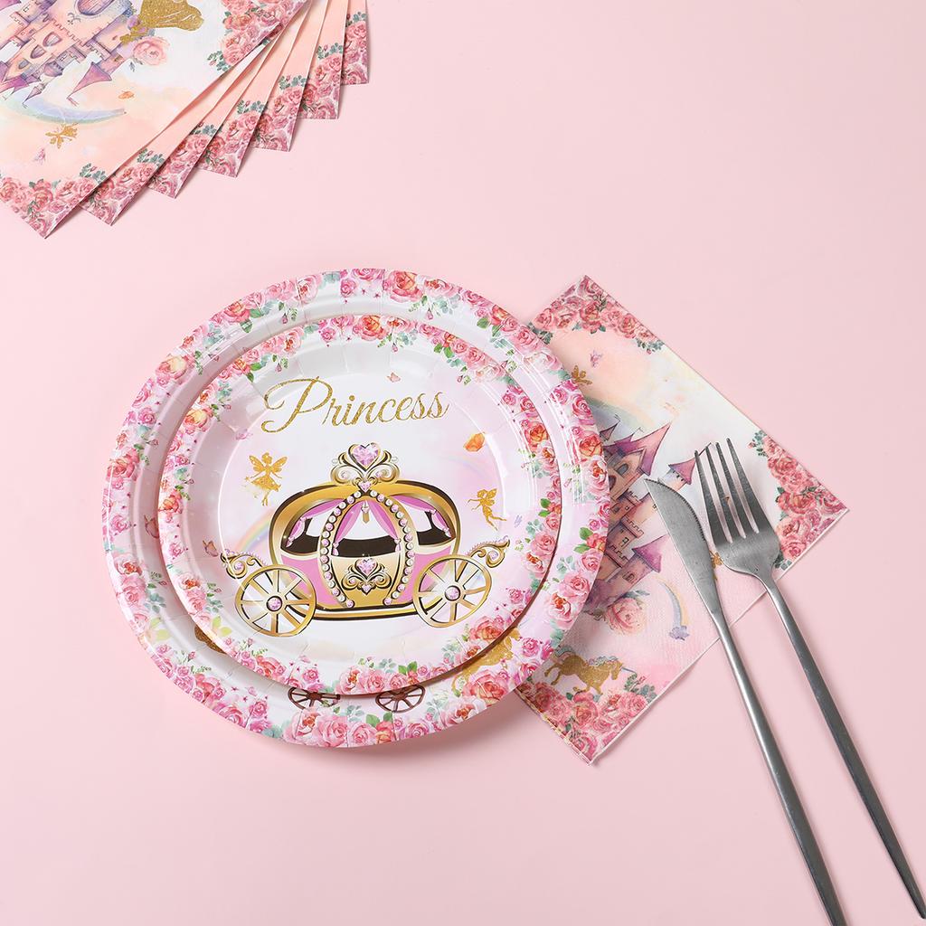 Princess Castle Cartoon Disposable Tableware Birthday Party Decorations for Home Paper Cups Plates Baby Shower Party Supplies