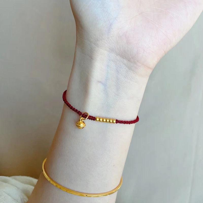 2023 Six Gold Beads Red String Bracelet with Bell - Fashionable & Versatile Jewelry for Success