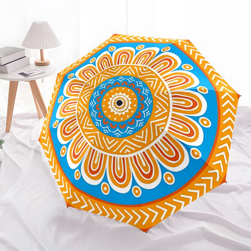1pc Mandala Automatic Opening/Closing Folding Umbrella with 8 Ribs, Portable Sunshade Umbrella Birthday and Holidays gifts yy250105103