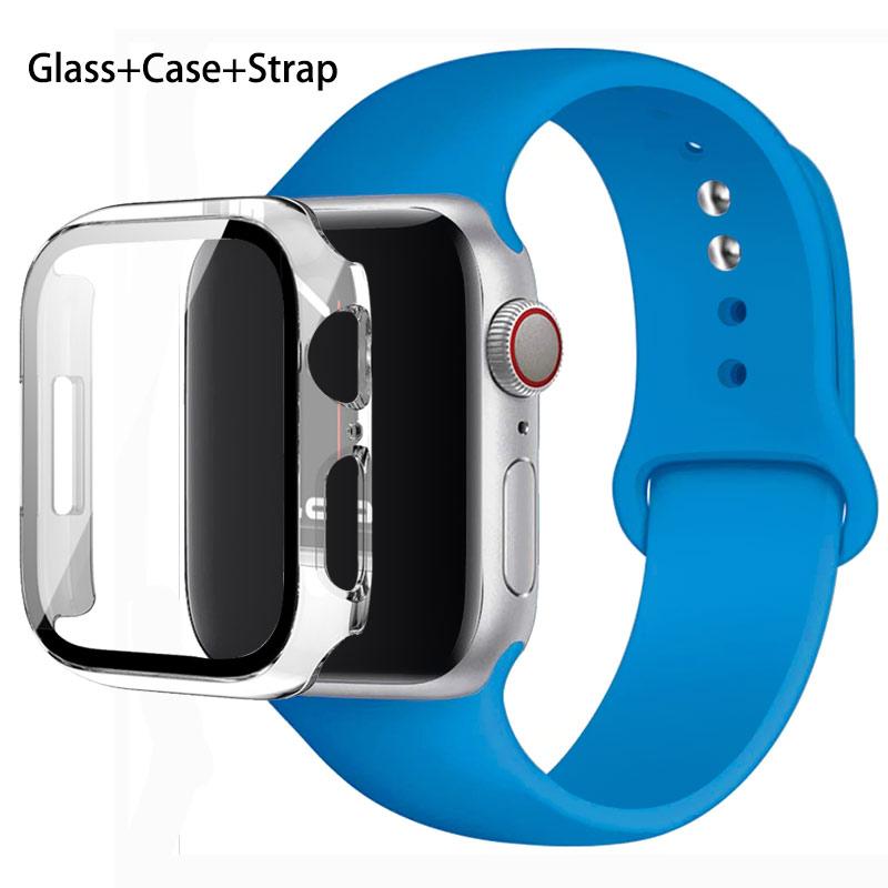 Glas + Gehäuse + Armband für Apple Watch Band 44/40/45/41/38/42/44 mm. Silikonarmband für iWatch Serie 3, 4, 5, 6, SE 78