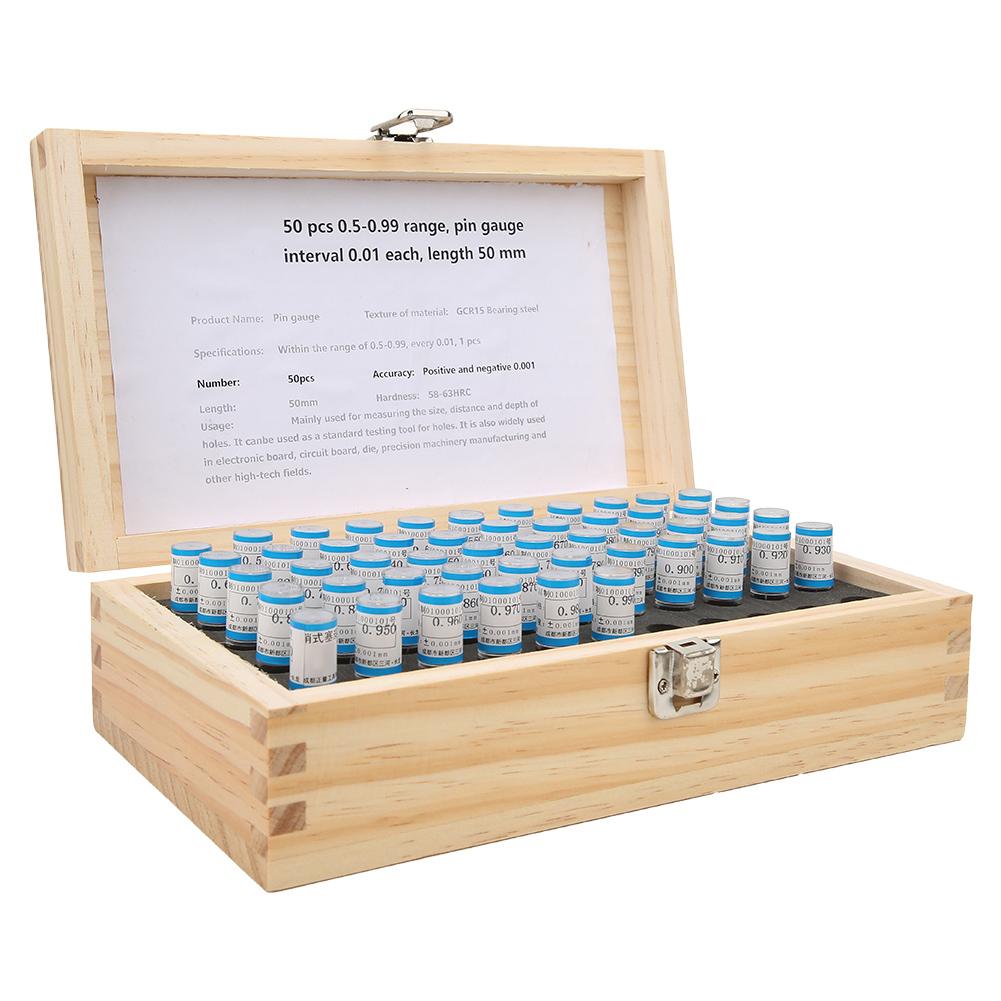 50pcs 0.50.99mm Plug Pin Gage Set 0.001mm Tolerance Bearing Steel Precision Tool