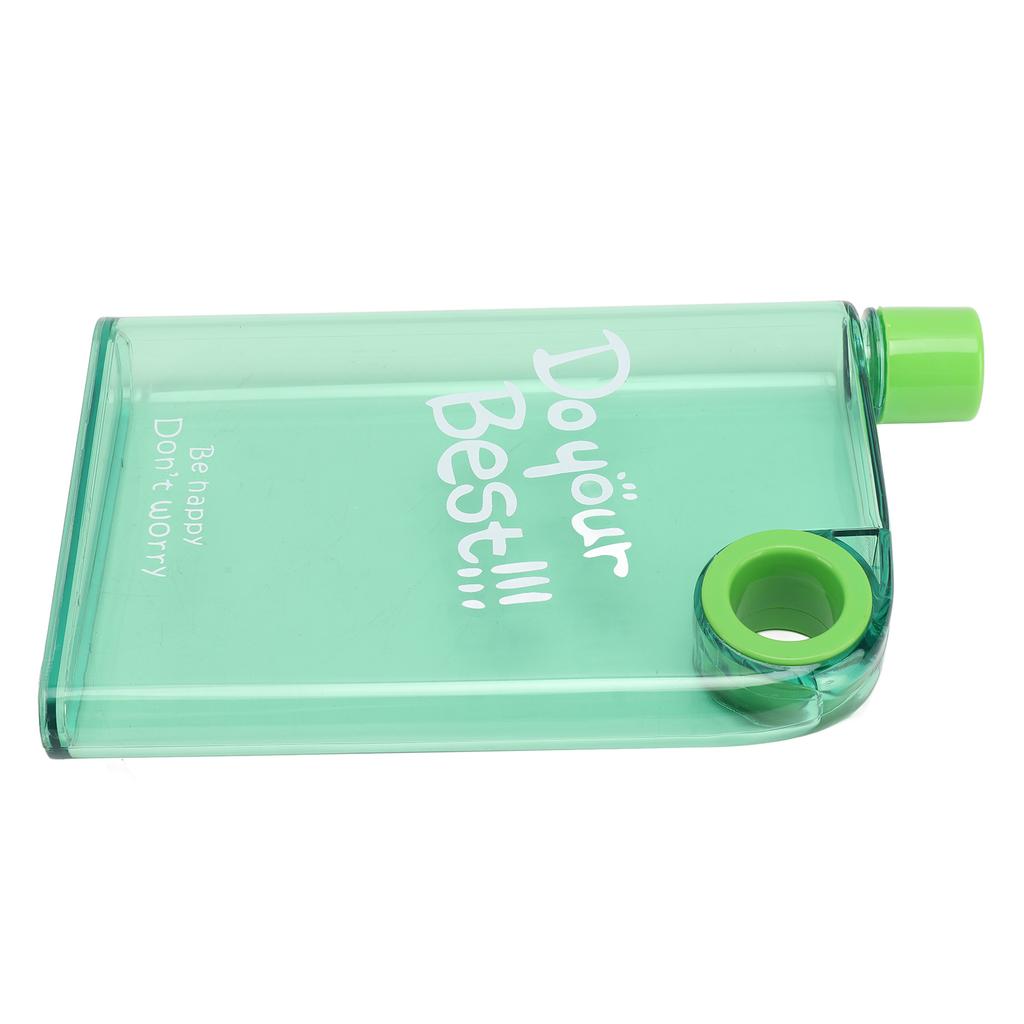 420ml Schlanke Flache Wasserflasche mit Hülle Tragbarer Reisebecher Plastik Wiederverwendbare Flasche Rundes Loch Grün
