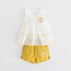 YUBAOBEI Summer Baby Girls Set Flower Embroidery Cotton Linen Breathable 2pcs Clothes Vest Shorts Suit
