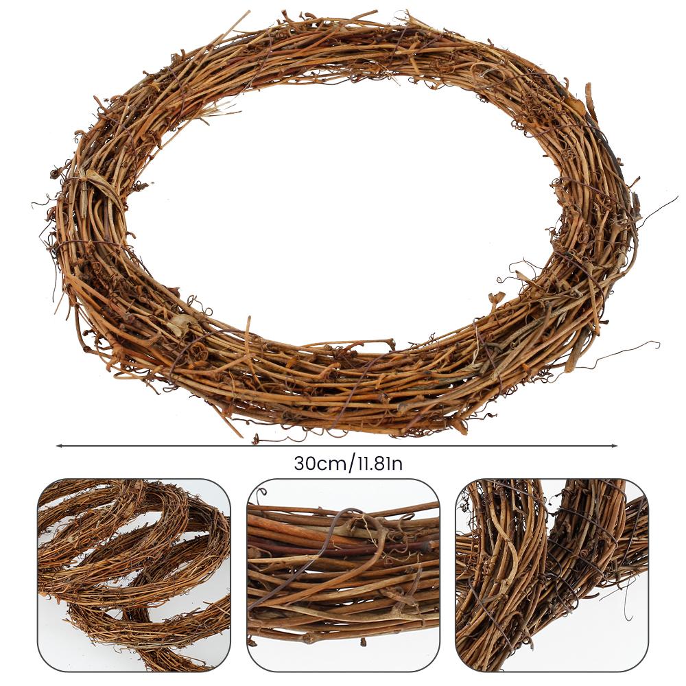 5Pcs Round Natural Rattan Wreath Christmas Rattan Wreath Stem Branch Ring Garland for Wedding Halloween Xmas Home DIY Decor