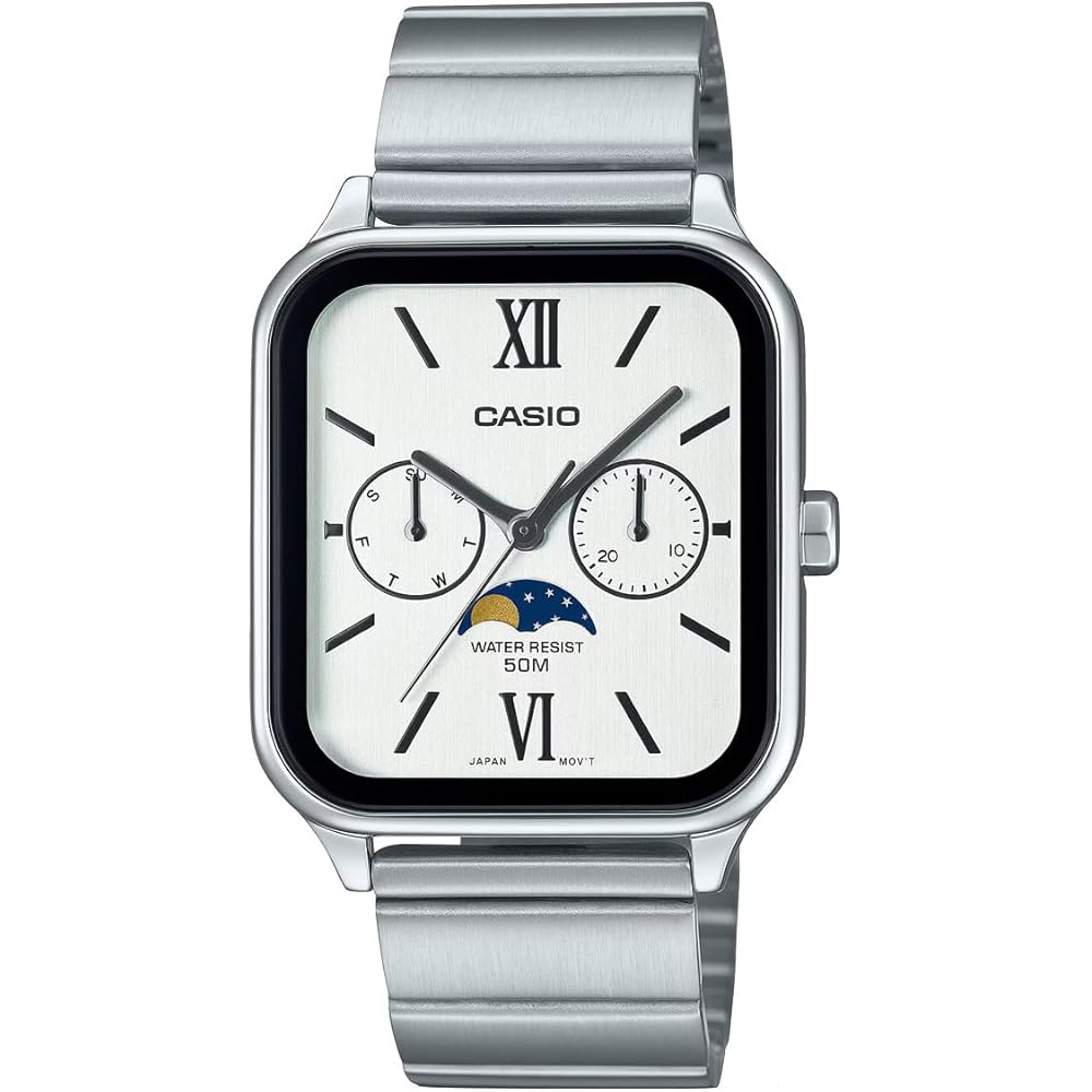 Casio Standard MTP-M305D-7A2 Analog Men s Moon Phase Square Watch Silver Stainless Steel