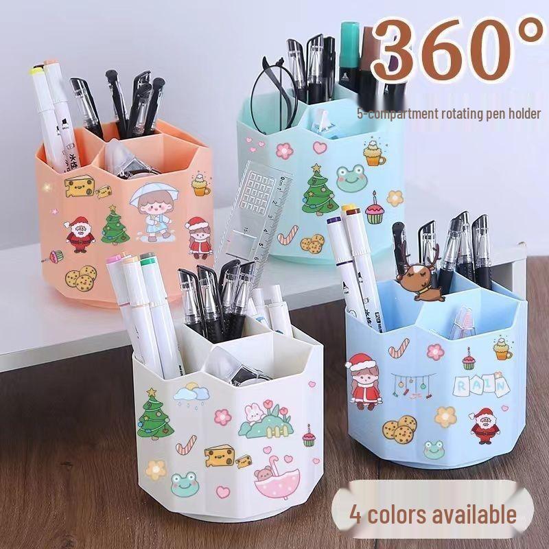 360° Rotating Cartoon Pen Holder: Large Capacity Multifunctional Desk Organizer