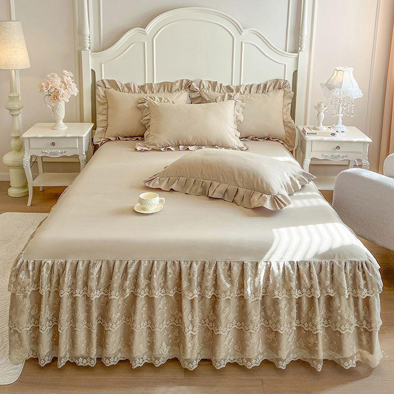 3pcs Aesthetically Pleasing Bed Skirt,Suitable for All Seasons - Hotel-Grade Mattress Protector, Perfect for Bedroom And Guest Room Decor