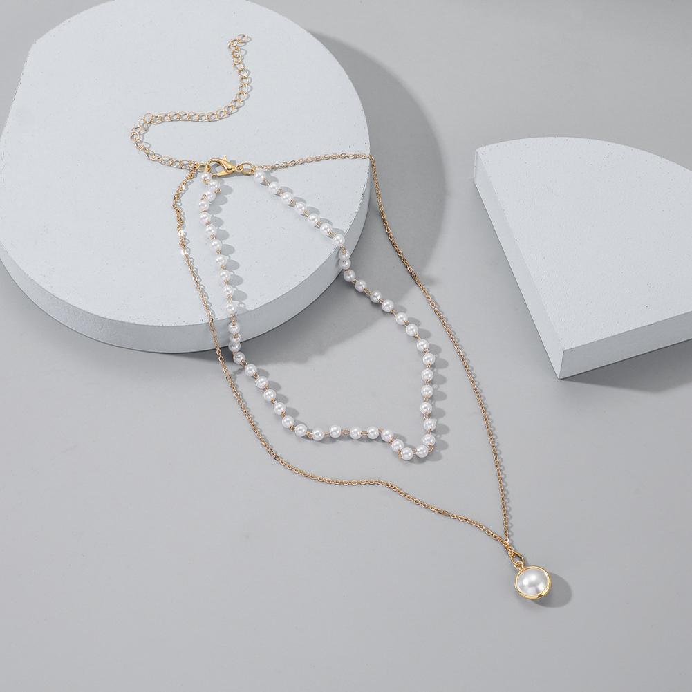 Women's Necklace Simple Style Double-deck Elegant Small Pearl Necklace
