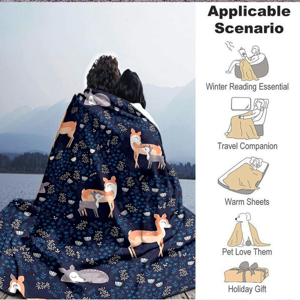1 Stück Hirsch-Blumen-Leichte Flanelldecke, Bequeme und Warme Decke, für Büro und Camping Schlafsofa, Wohnzimmer130