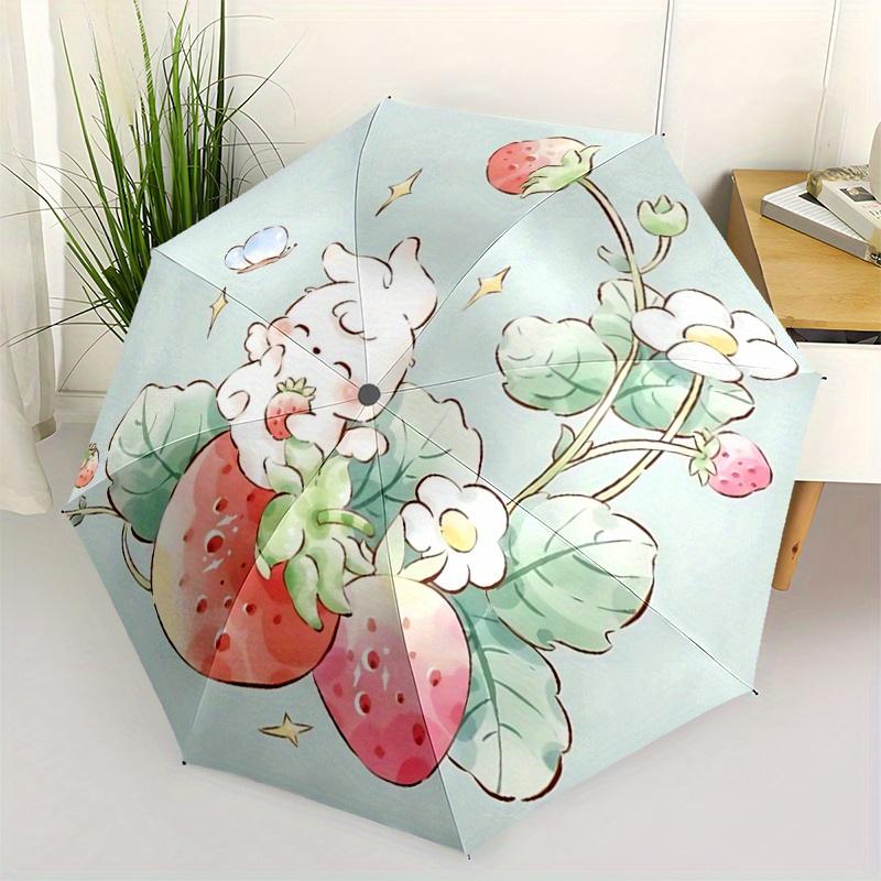 

1pc Strawberry Rabbit Pattern Beautiful Looking Automatic Folding Umbrella, 3 Folding, 8 Pole Frame Design, Durable and Suitable for Travel