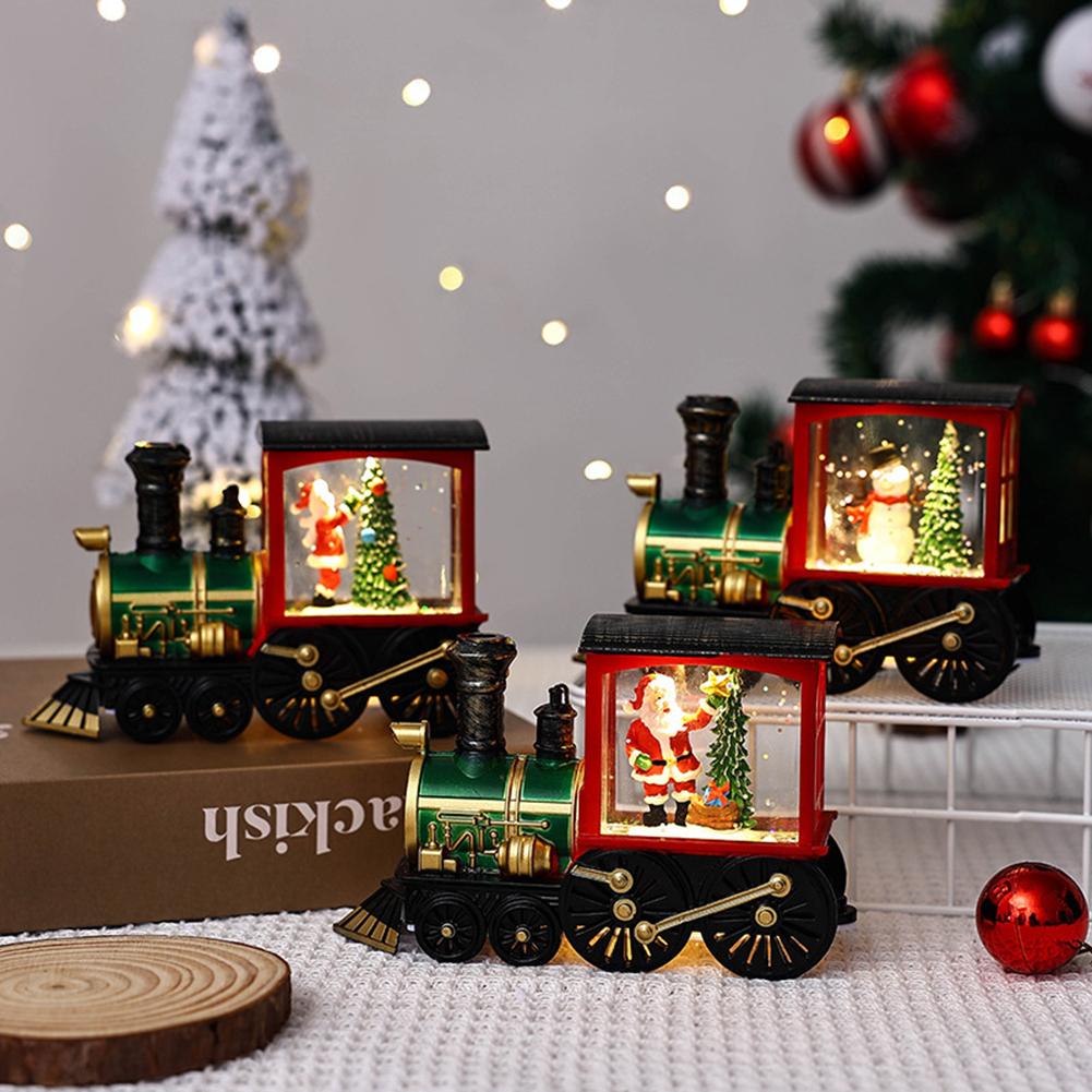 Christmas Train Lantern Decoration Christmas Snowman Santa Train Water Swirling Glitter Lantern Battery Operated Christmas Gifts